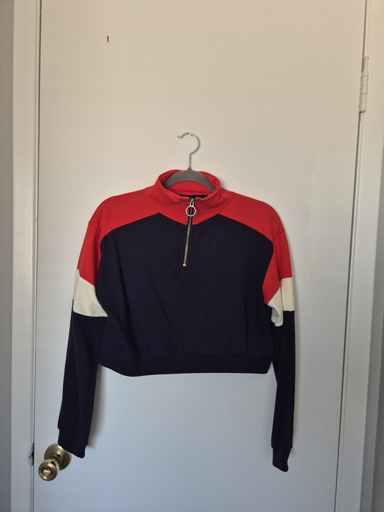 Sweaters - Colorblock Half-Zip Women's Sweater - Red, Navy & White